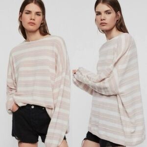 All Saints Cassia Jumper Striped Oversized Pink and Cream Size XS